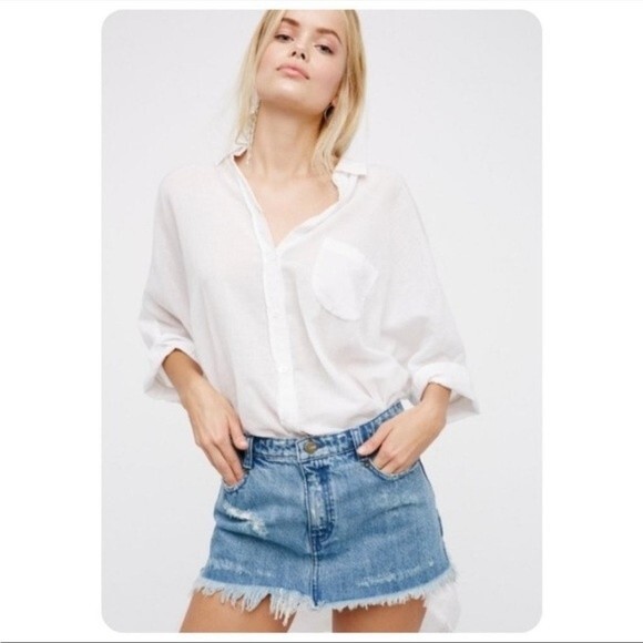 Free People Cute To Boot Distressed Mini Denim Skirt 2 NWOT - Picture 3 of 12